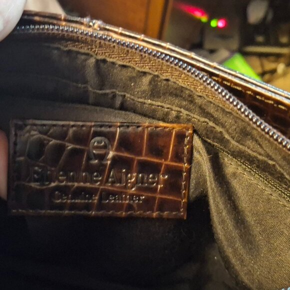 Etienne Aigner Brown Croc Embossed LEATHER Shoulder bag LN! - Picture 6 of 7